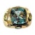 The BONHEUR Ring: 18kt Yellow Gold Domed Ring with faceted Blue Topaz Cushion cut center stone and two faceted oval...