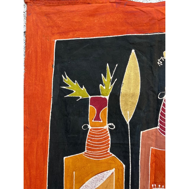 Large Hand-Painted Tribal African Wall Hanging Tapestry For Sale In Miami - Image 6 of 15