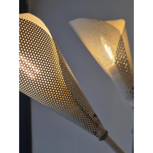 White Chandelier with Six Arms in Perforated Metal by Bent Karlby, 1950s For Sale - Image 8 of 10