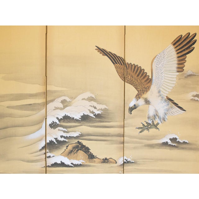 C. 1970s Painted Chinese Silk Screen "Bald Eagle" For Sale - Image 13 of 18