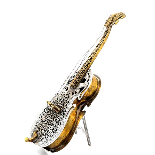 Modern Mid 20th Century Netafim Sterling Silver 925 Filigree Judaica Spice Box Guitar For Sale - Image 3 of 10