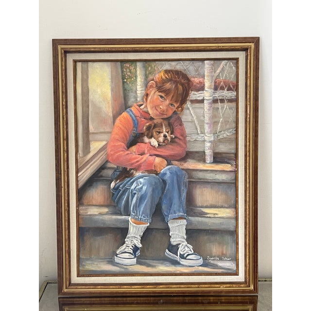 Sweet depiction of a girl with lovely puppy by Sydelle Sher.