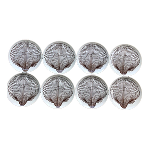 Vintage Fitz & Floyd Brown Shell Porcelain Salad Dessert Plates- Set of 8