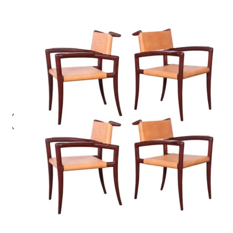 A rare set of four sculptural klismos armchairs designed by Charles Allen for Regil de Yucatan in 1952. There are no...