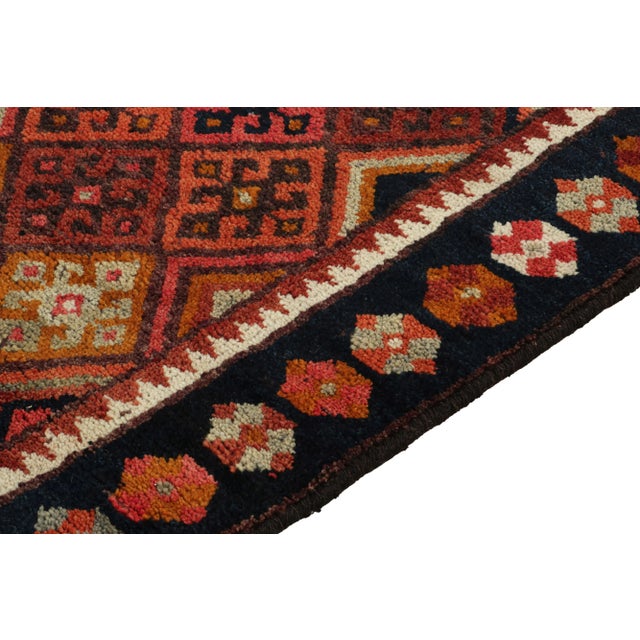 1950s 1950s Vintage Tribal Runner in Blue, Beige-Brown and Red Geometric Patterns For Sale - Image 5 of 7