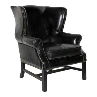 Matthew Izzo Home Black Leather Carlisle Wingback Chair For Sale