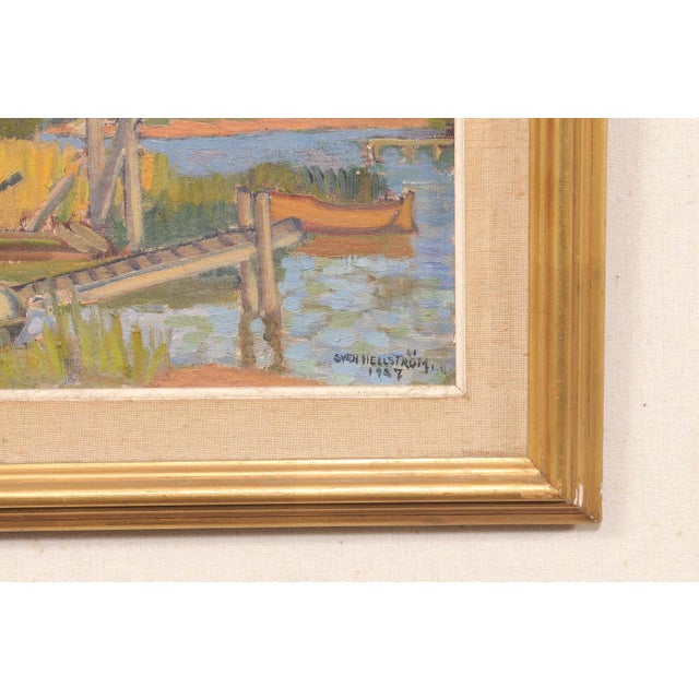 Swedish Waterfront Village Painting, c.1957 For Sale In Atlanta - Image 6 of 12