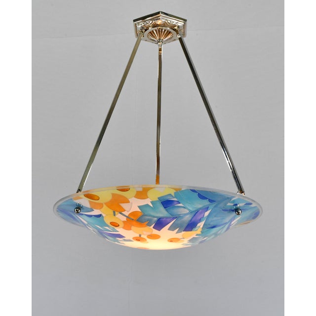 French Art Deco Pendant Light by Loys Lucha - 1930 Chandelier France For Sale - Image 4 of 10