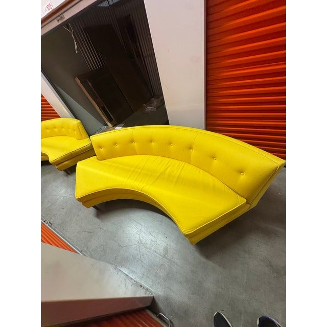 Pair of Jonathan Adler Curved Arc Banquette Sectional — Custom Yellow Upholstery — Mid-Century Revival For Sale - Image 11 of 16