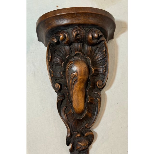 Wood Antique Ornate Hand Made Carved Wood Wall Mount Clock Shelf Sculpture For Sale - Image 7 of 11