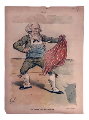 1888 "The Brave Old Bull-Fighter" Lithograph from Puck Magazine