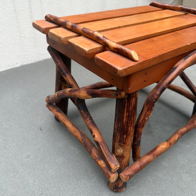 1980s Artisan Made Adirondack Style Rustic Wood and Twig Footstool/Stand For Sale - Image 11 of 12