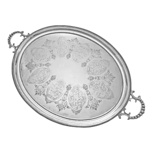 1900s Large Oval Tray Sheffield English Silverplate Tea Tray with Handles