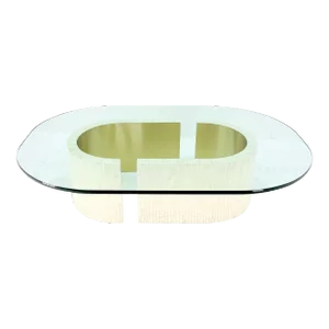 Racetrack Oval Shape Glass Top Tessellated Bone Tile Base Coffee Table