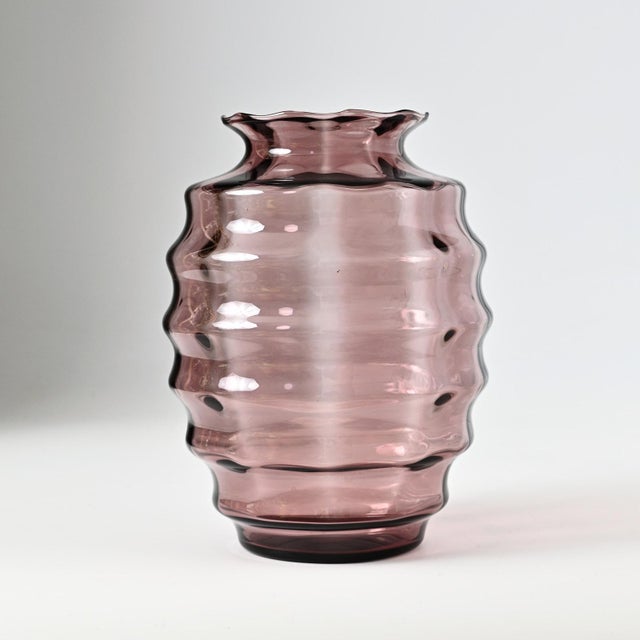 Purple Belgian Art Deco Optic Glass Vase from Doyen, 1930s For Sale - Image 8 of 8