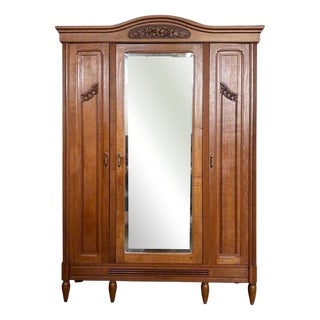 Antique Art Nouveau Wardrobe in Oak, 1920 For Sale