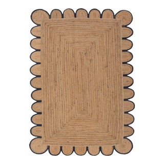 Black Scallop Edge Jute Rug 9x12 For Sale