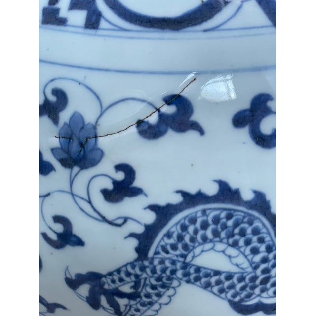 Large Blue & White Chinese Dragon & Phoenix Porcelain Floor Vases - Pair For Sale - Image 10 of 12