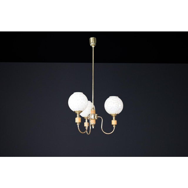 Mid-Century Modern Brass and Art Glass Chandelier, Czech Republic, 1970s For Sale - Image 4 of 10