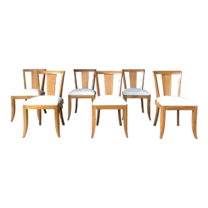 Mid 20th Century Set of Six French Empire Style Antique Dining Chairs Upholstered in French Linen