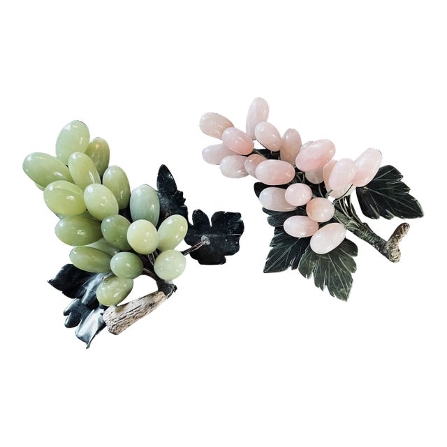 Mid 20th Century Pink & Green Quartz Grapes Clusters- Set of 2 For Sale