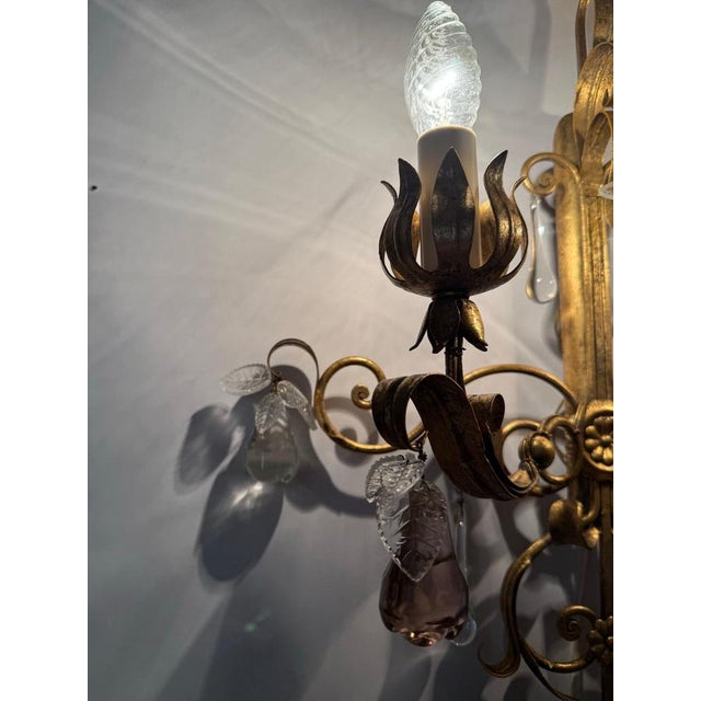 1960s Golden Wall Lights with Pink Glass Fruit from Palwa, 1960s For Sale - Image 5 of 18
