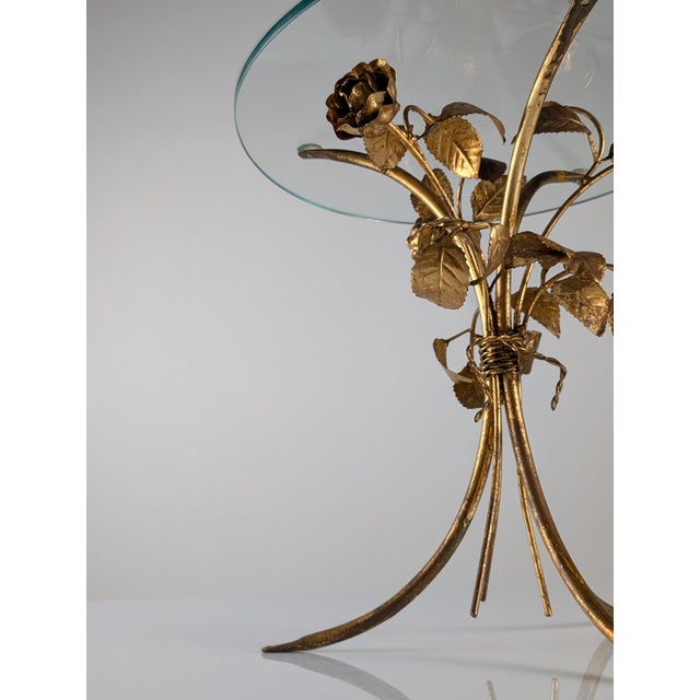 Gold Mid-Century Modern Gilt Metal Floral Rose Side Table, 1970s For Sale - Image 8 of 18