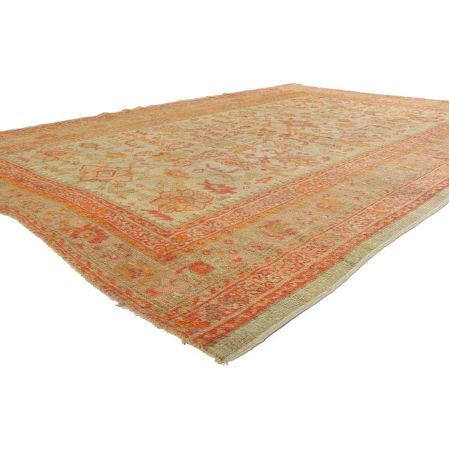 Late 19th Century Antique Turkish Oushak Area Rug with Geometric Pattern. Resplendent with traditional Turkish elements of...