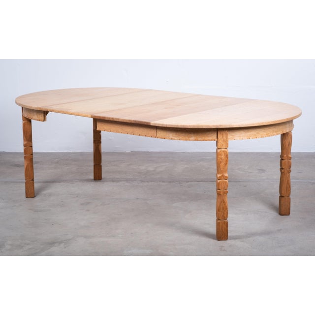 Vintage Brutalist Oak Dining Table with Extensions by Henning Kjærnulf, 1960s For Sale - Image 9 of 11