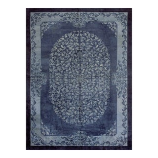 A Beautiful Blue Field and Elegant Floral Light Blue Medallion Antique Chinese Peking Rug For Sale