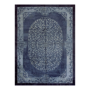 A Beautiful Blue Field and Elegant Floral Light Blue Medallion Antique Chinese Peking Rug