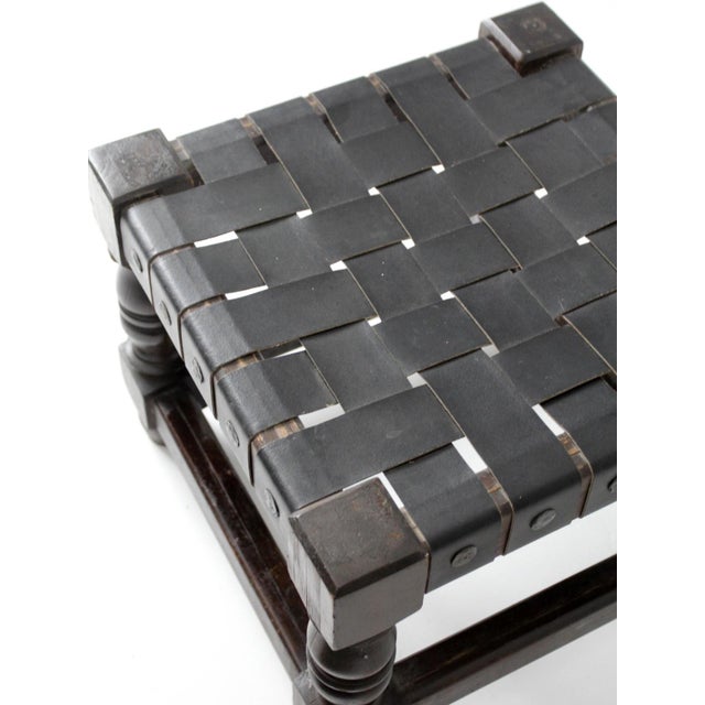 Mid-Century Spanish Revival Leather Strap Stools Pair For Sale - Image 12 of 15