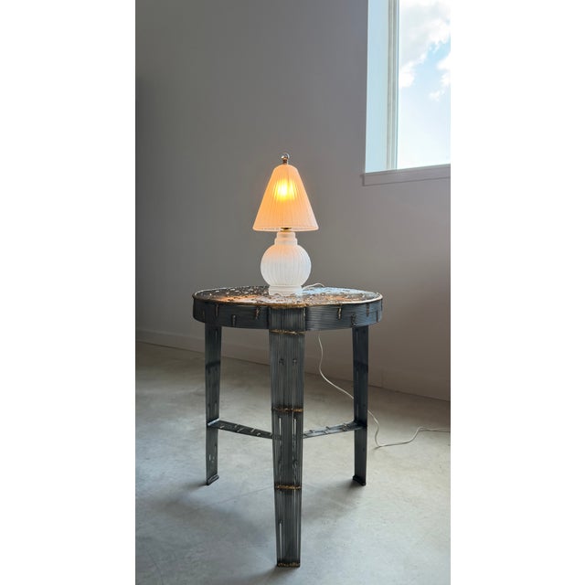 1920s Diminutive Frosted Glass Art Deco Table Lamp French Industrial / Machine Age For Sale - Image 6 of 11
