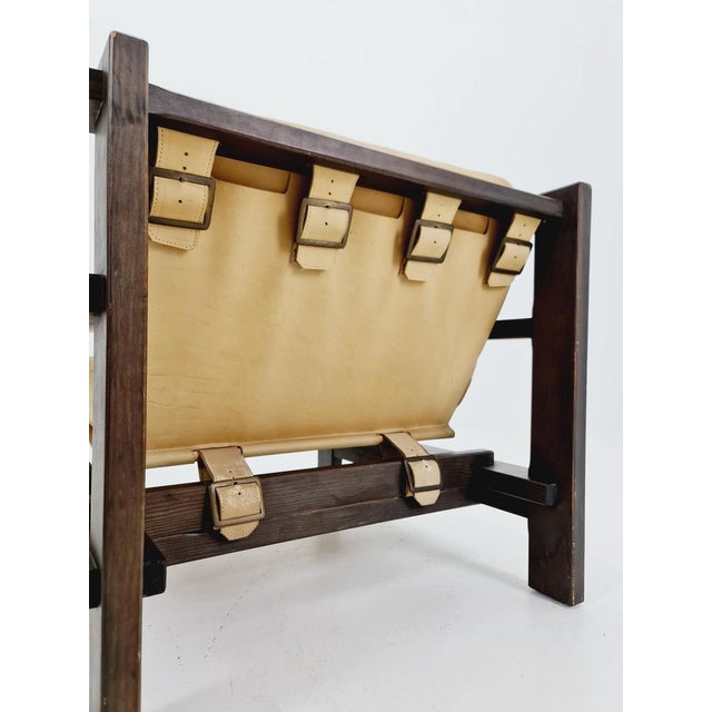 Gold Mid-Century Modern Lounge Chair in Leather and Wood from Straub, Germany, 1960s For Sale - Image 8 of 18