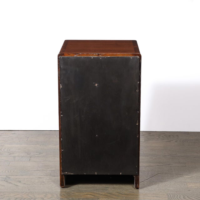 Pair of Art Deco Nightstands in Book-Matched Walnut With Black Lacquer Accents For Sale - Image 11 of 11