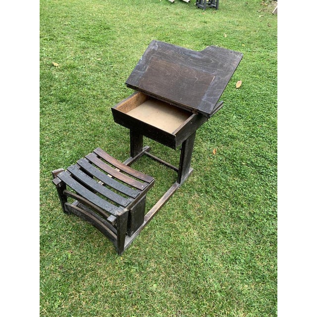 1920s Antique Brown Painted Children's School Bench and Desk, 1920s For Sale - Image 5 of 7