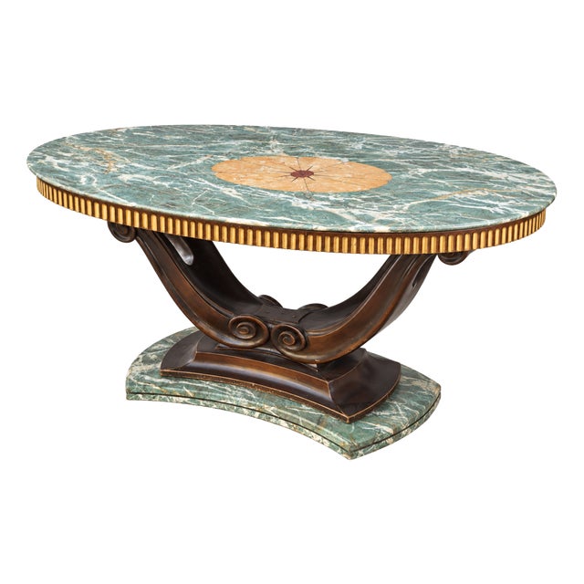 Italian Alps Green Marble Table with Grissinato Edge, 1935 For Sale