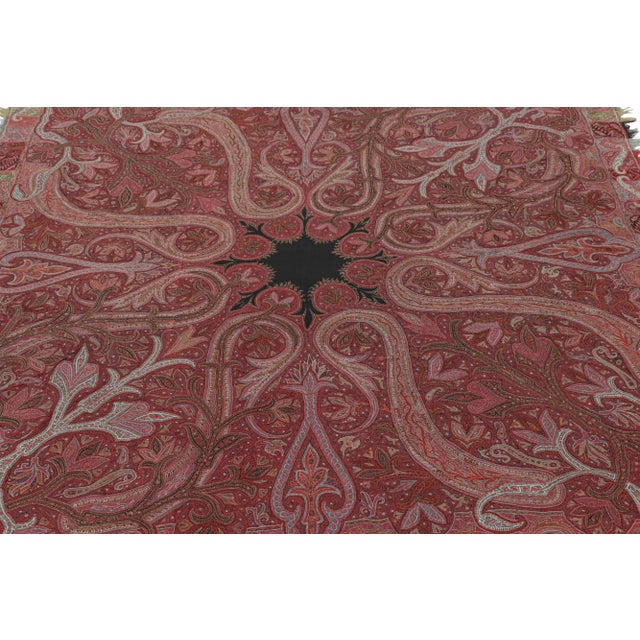 Indian Antique Indian Shawl in Burgundy With Florals & Black Medallion | Rug & Kilim For Sale - Image 3 of 7