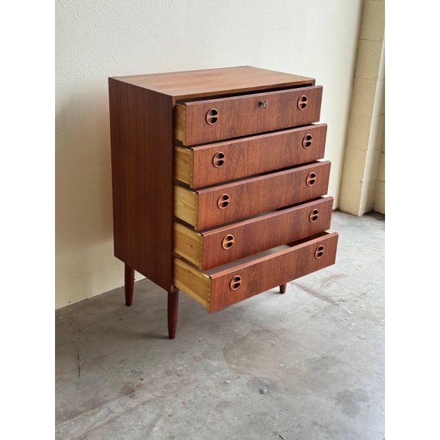 Brown Mid Century Danish Teak Highboy Dresser - Vintage Scandinavian Chest of Drawers 1960s For Sale - Image 8 of 10