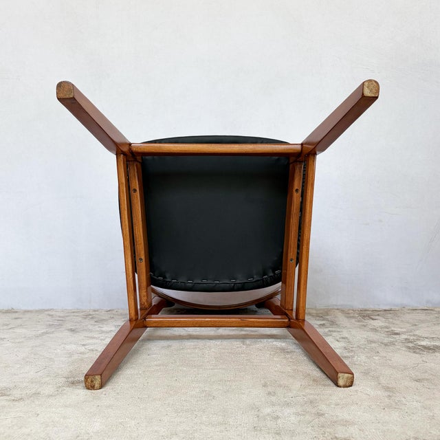Teak Veneered Dining Chairs with Black Upholstered Seats, 1960s, Set of 4 For Sale - Image 12 of 14