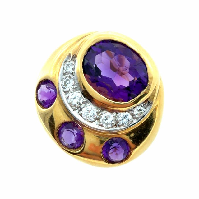 Vintage 18k Yellow Gold Amethyst & Diamond Earrings, Pair For Sale In Las Vegas - Image 6 of 7