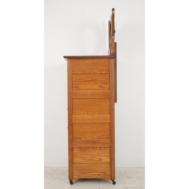 Mid 20th Century Eastlake Quarter Sawn Oak Tall Dresser With Beveled Mirror For Sale - Image 12 of 13