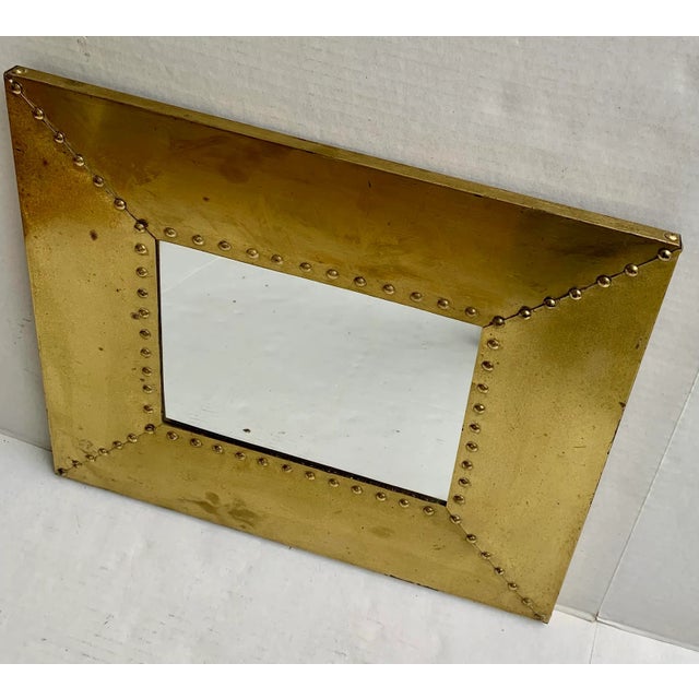 Late 20th Century Sarreid Style Brass Clad Rivet Mirror For Sale - Image 5 of 7