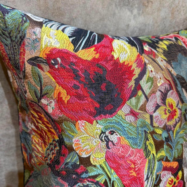 Modern Jungle Bird Woven Cushion Cover For Sale - Image 3 of 12
