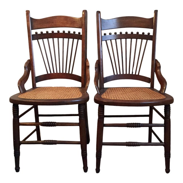 Antique Spindle Back Caned Chairs a Pair Chairish