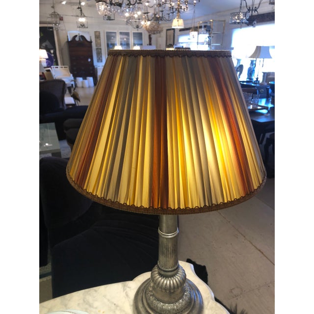 Metal Pewter Corinthian Column Neoclassical Table Lamps- a Pair For Sale - Image 7 of 12