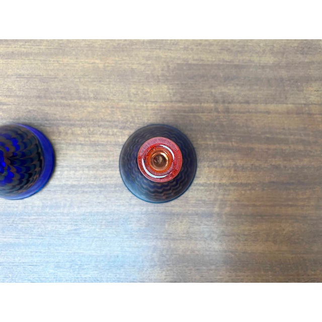 Blue Vintage Art Glass Candleholders, Set of 2 For Sale - Image 8 of 14