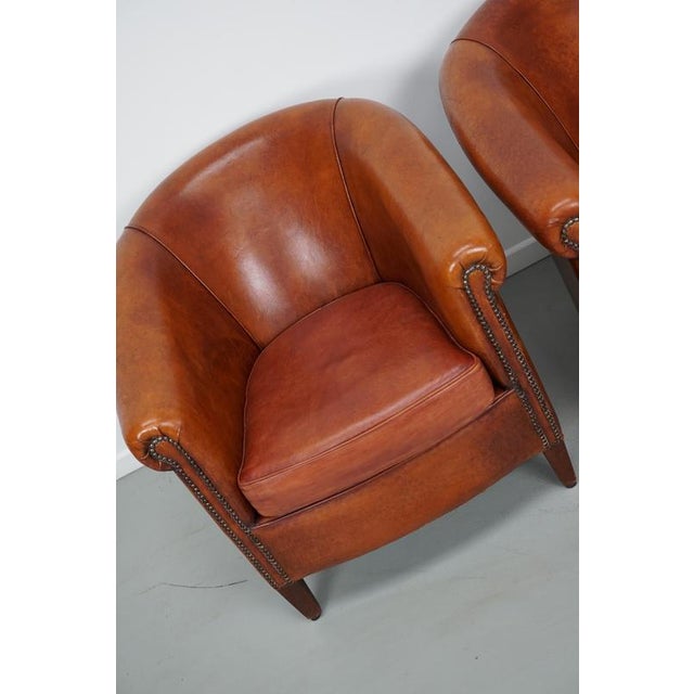 Vintage Dutch Cognac Leather Club Chairs, Set of 2 For Sale - Image 3 of 18