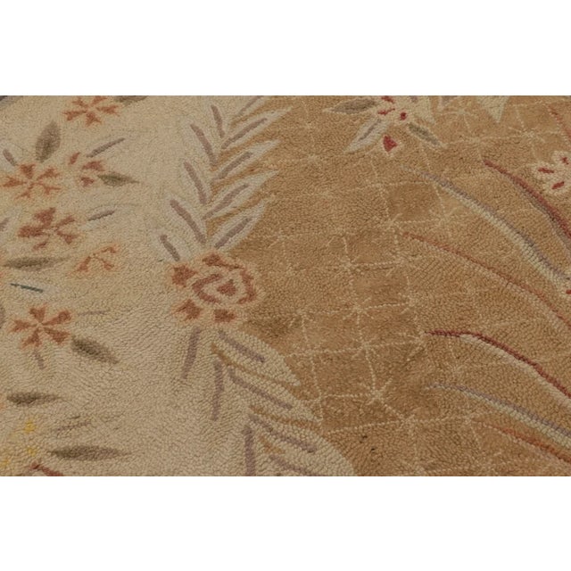 Gold Antique 20th Century Hooked Rug in Gold With Floral Wreath Design - Rug & Kilim For Sale - Image 8 of 9