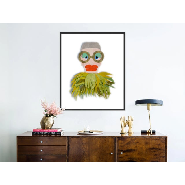 Contemporary Iris with Chartreuse Feathers by Melvin G in Black Framed Paper, Medium Art Print For Sale - Image 3 of 4